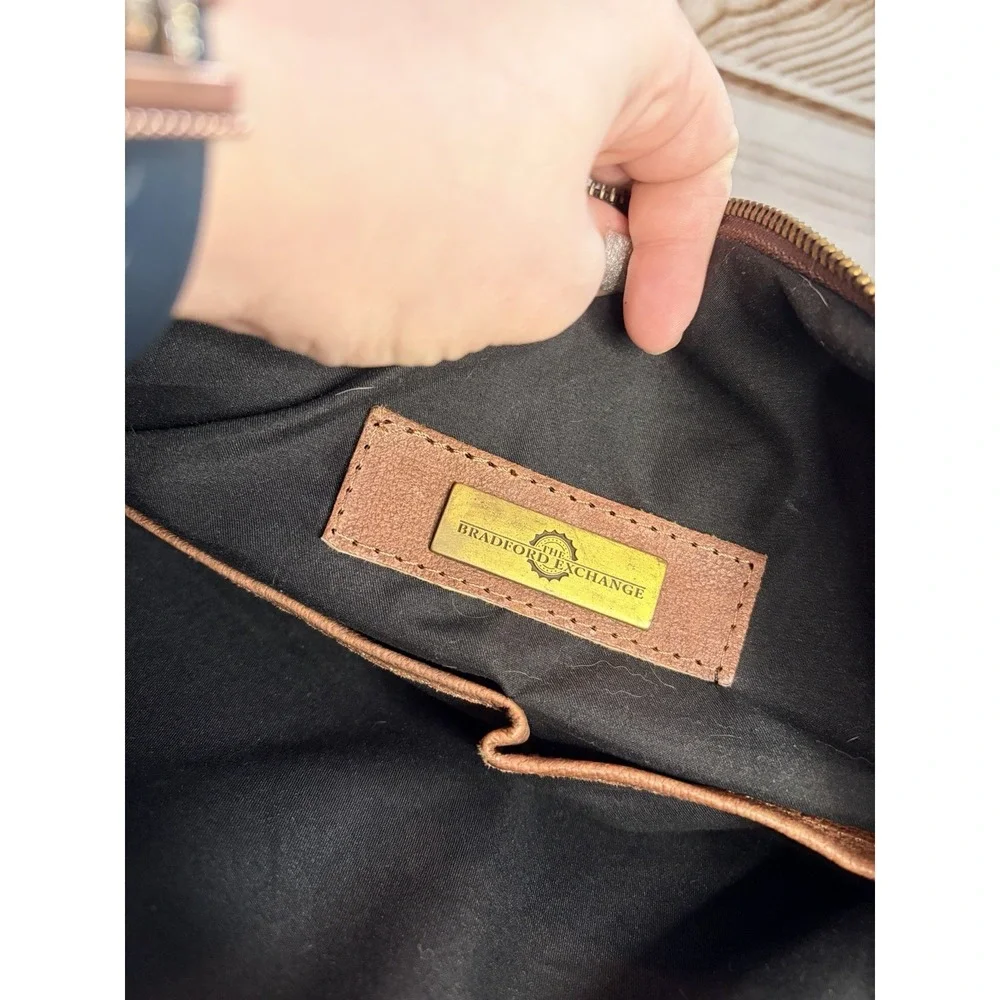 US Air Force Leather Duffle Bag Brown Black Bradford Exchange Travel Men‎ Large